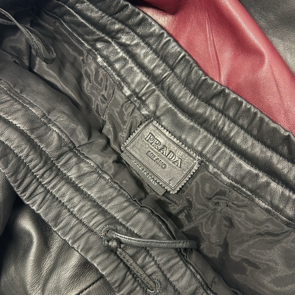 Prada Leather Pants Jogger Tapered Skinny Ankle Pant Black Maroon Colorblock 40 - Picture 6 of 11